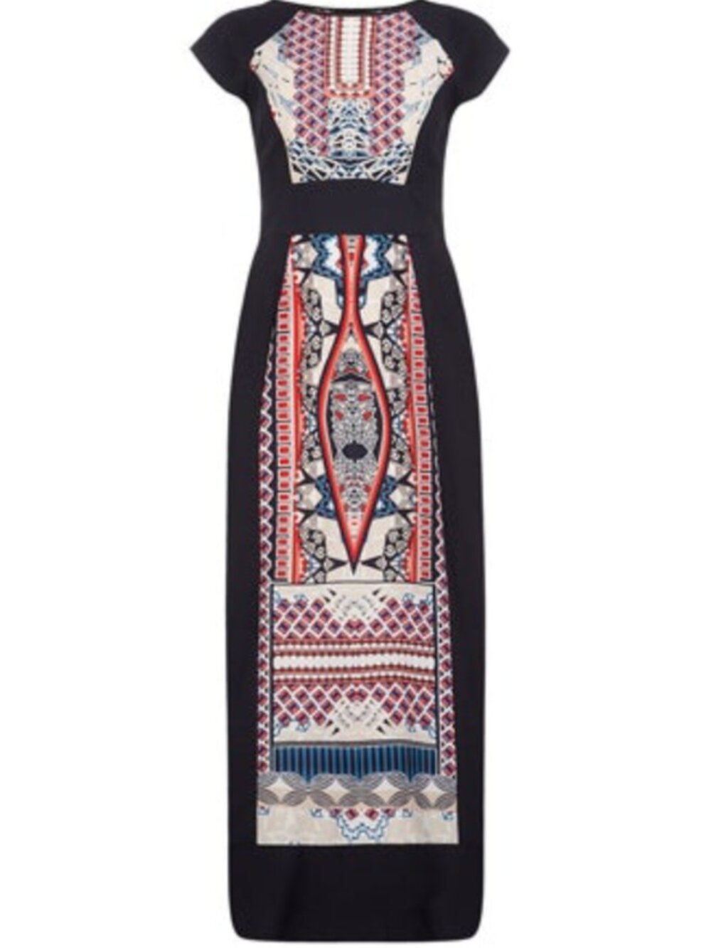 Dorothy Perkins London Geometric Print Panel Maxi Dress in Navy, US 8/10